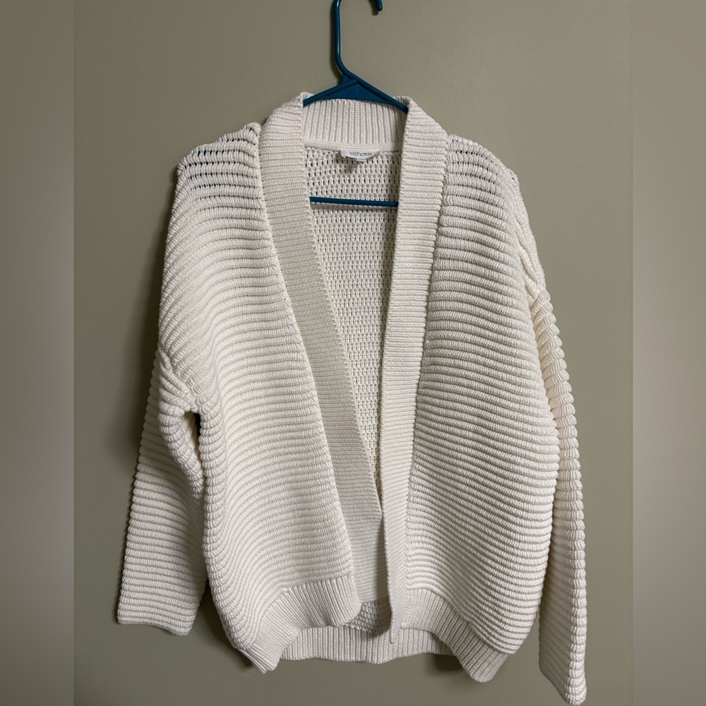 Haven Well Within Chunky Knit Cardigan Sweater Size Medium Organic Cotton White